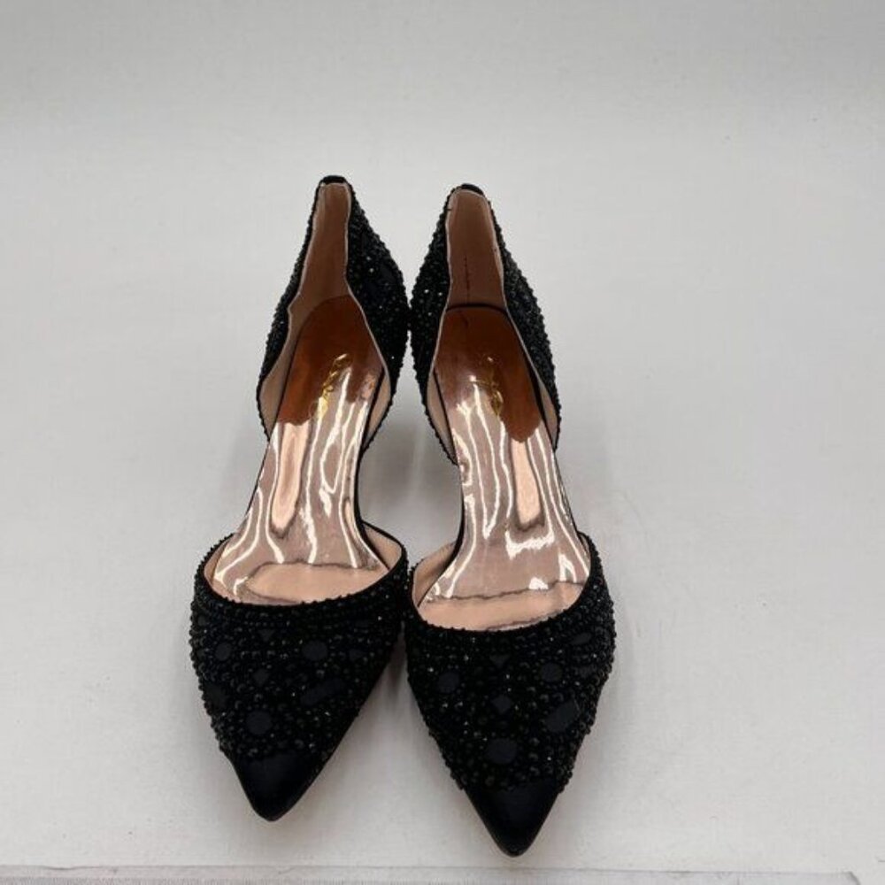 Embellished Black Pointed Toe Kitten Heel Pump - Picture 3 of 8